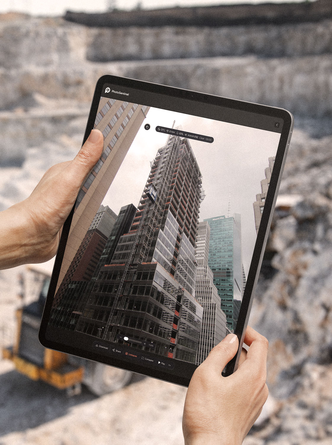 A Buildcam camera monitoring a construction site