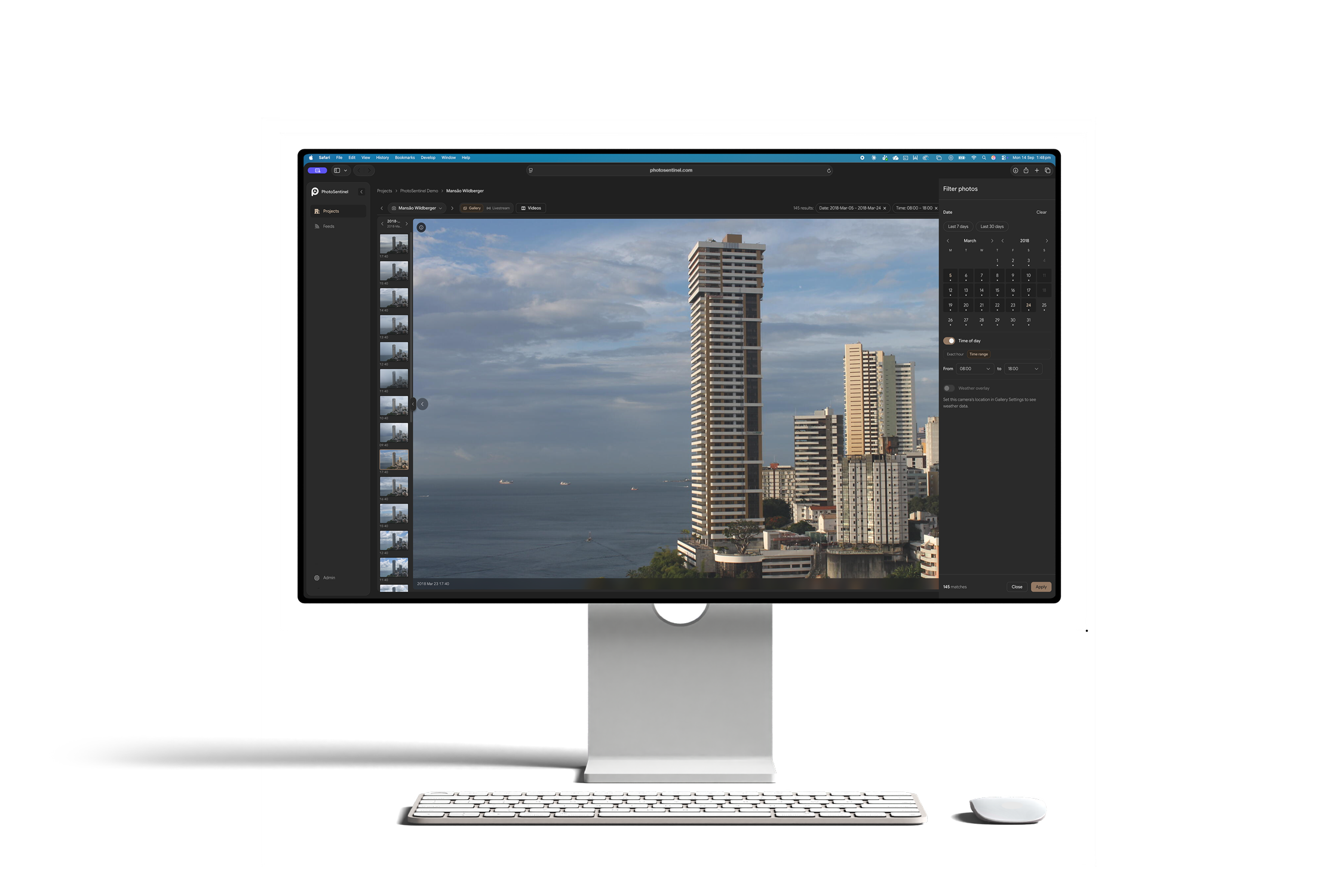 Site History with date filtering on a desktop display
